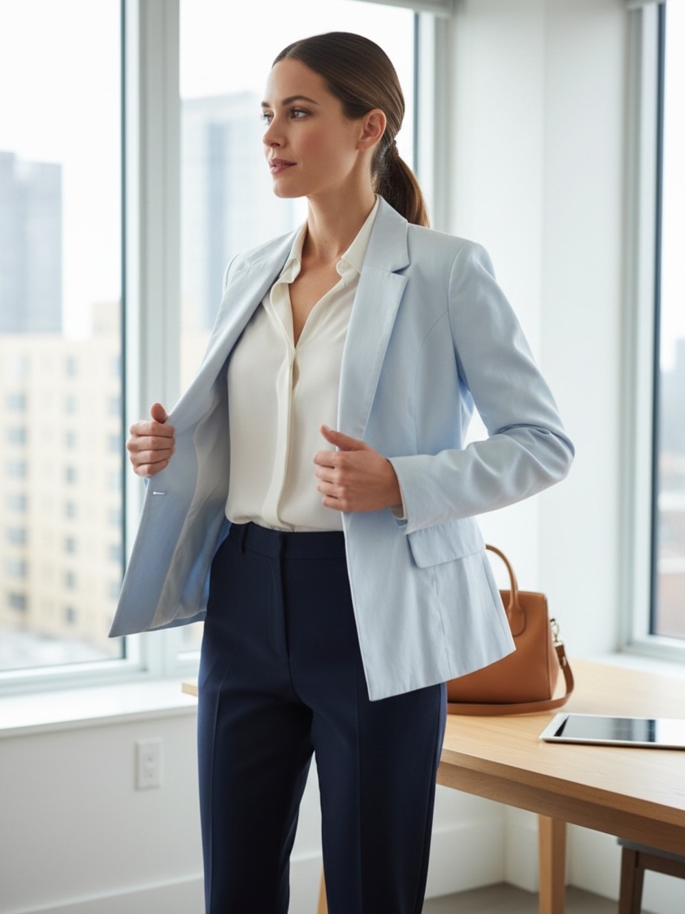 Harlyn Stitch Detailed Blazer Light
Blue Sz Large